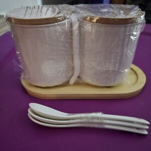White Ceramic Canister Set with Spoons